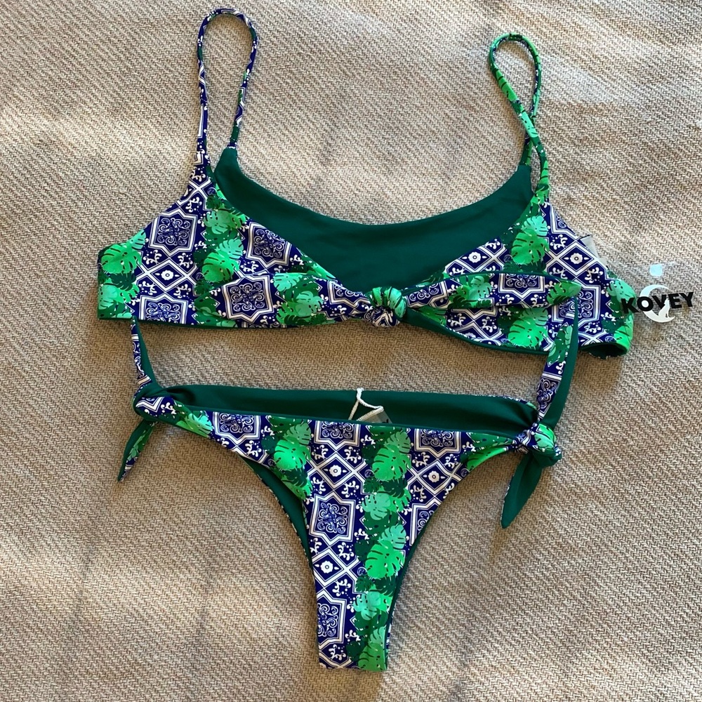 KOVEY Reversible Swim Bikini Suit 2 Piece Size Large NWT Top & Bottom